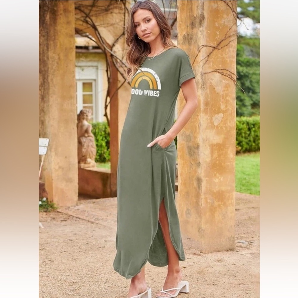 Anrabess NWT Green 'Good Vibes' Maxi Dress size 2XL.